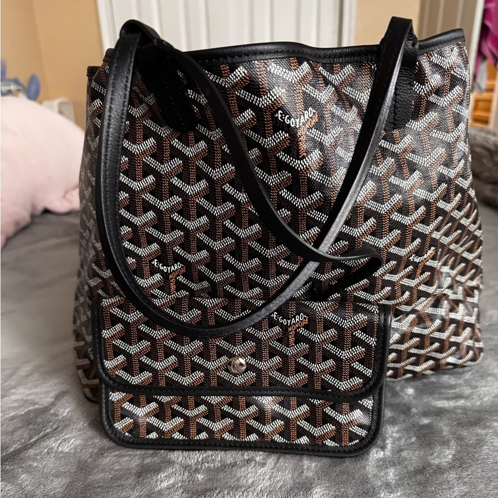 Goyard Black and Brown Chevron Tote Bag